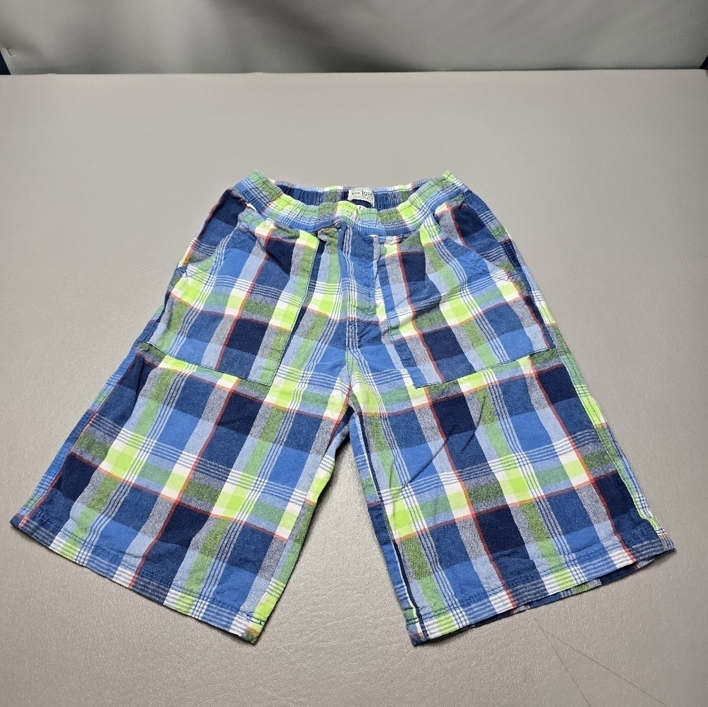 1989 place boys blue and green plaid pull on shorts size 12